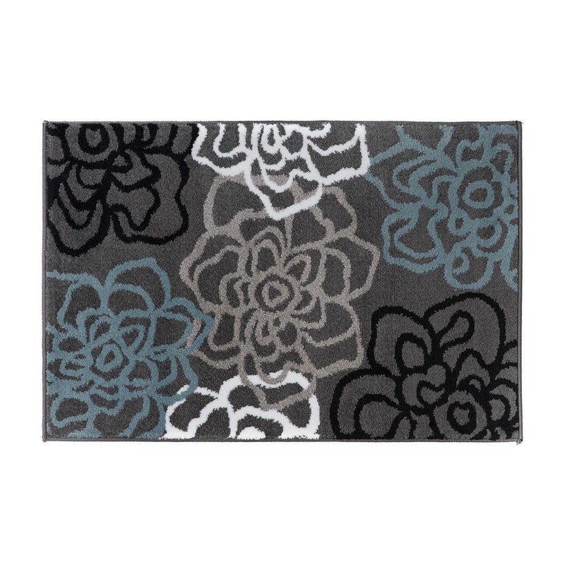 Rugshop Contemporary Modern Floral Abstract Flowers Easy Maintenance for Home Office, Living Room, Bedroom, Kitchen Soft Area Rug 2' x 3' Gray - Image 2